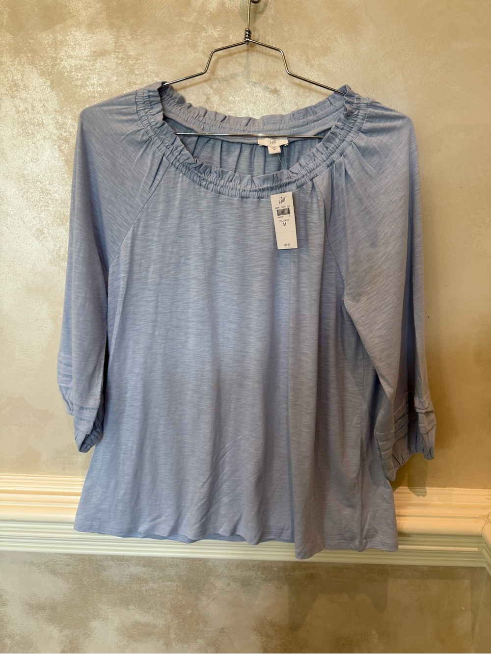 J. Jill Light Blue Ruffled Neck 3/4 Sleeve Tunic
